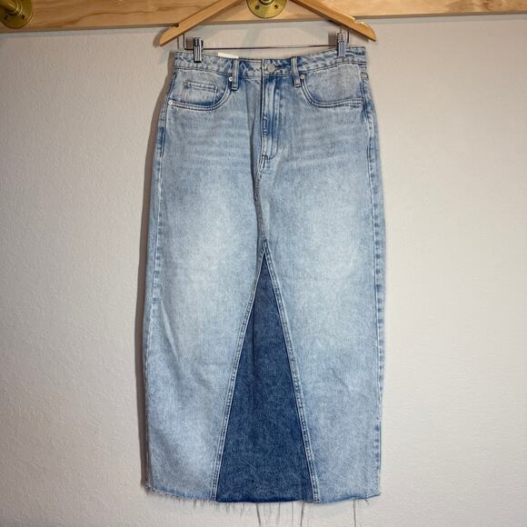 Women's Blank NYC Denim Blue Jean Patchwork Midi Skirt Size 27 NEW - Picture 1 of 10